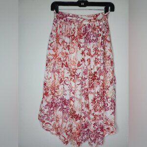 Anthropologie Red and Pink Floral A-Line Skirt